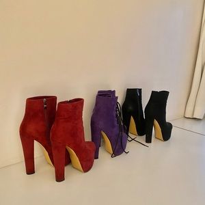 Platform Booties 
Bordeaux & Purple & Black Suede 
Bought in Paris BEST OFFER